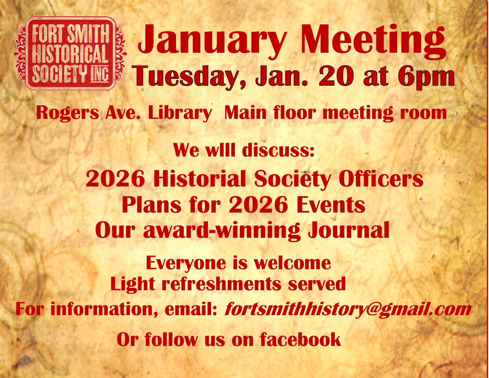 First meeting of the New Year to be held Jan. 20