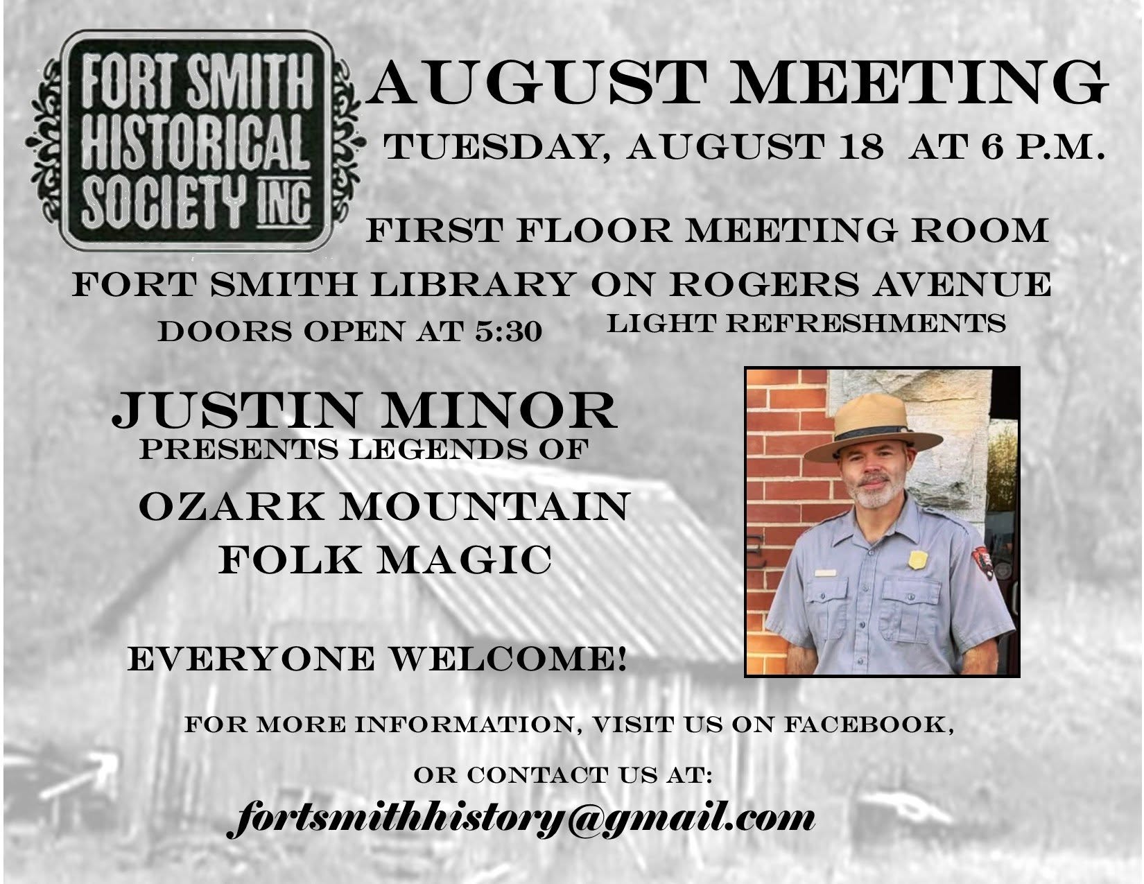 National Park Ranger Justin Minor to speak at August 18 meeting